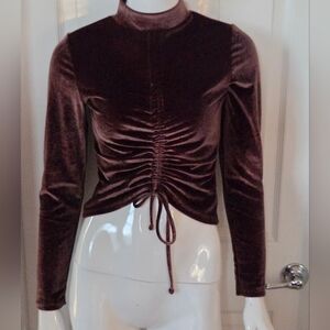 Velvet Ruched Brown Top